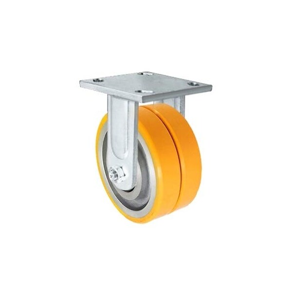 5"x2" Dual Wheel Rigid Fixed Caster, Polyurethane on Aluminum, Mai